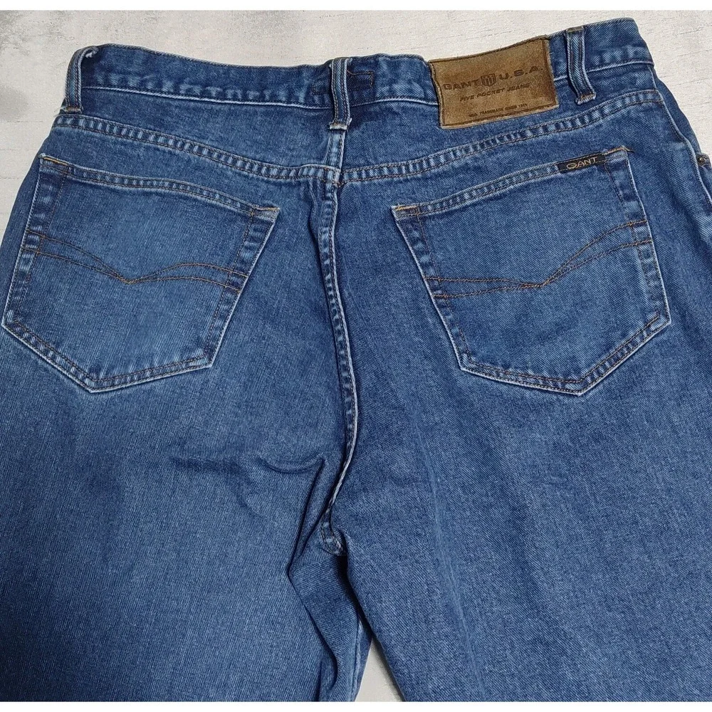 VTG GANT USA Men 38X32 (Actual 37x31)‎ Blue Denim Five Pocket Jeans